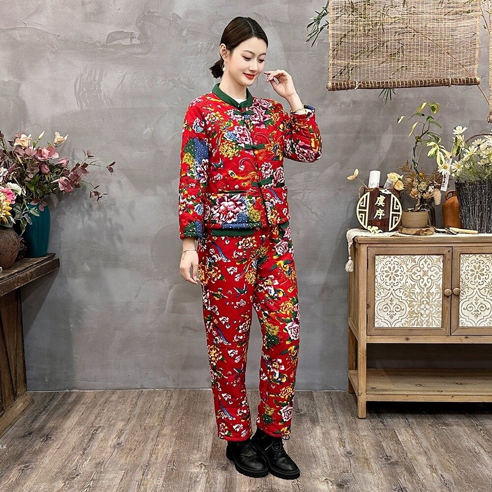 冬季网红中国风民族风东北花立领复古盘扣棉衣棉裤棉袄广场舞套装,淘宝优惠券,粉丝福利购,淘宝优惠卷