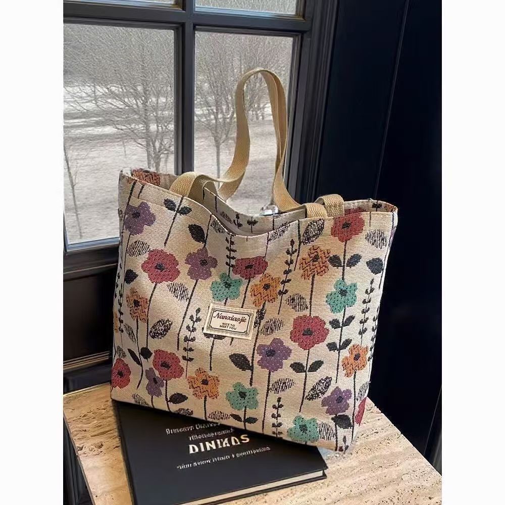 大容量小众单肩包女2025新款ins帆布包托特上课手提包通勤托特包 - 图0