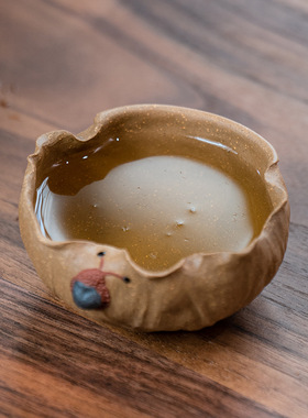 宜兴紫砂主人杯全手功夫茶具荷趣蜗牛荷叶品茗小杯子配套茶具配件