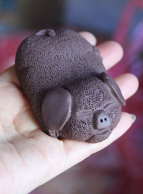 纯手工雕塑紫砂茶桌可爱风小猪猪