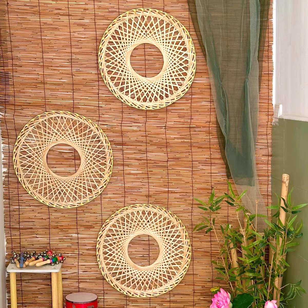 竹编斗笠帽圆形古装武侠拍摄精品舞蹈道具缕空可做背景墙壁画装饰,淘宝优惠券,粉丝福利购,淘宝优惠卷