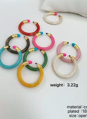 新品铅笔橡皮戒指手镯套装 个性创意时尚款拼接感珐琅彩开口