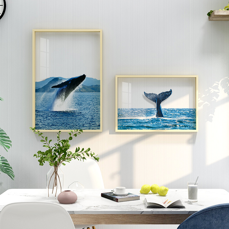 起贝北欧餐厅大海冰山装饰画海洋鲸鱼透明画客厅画英文字母挂画-图0