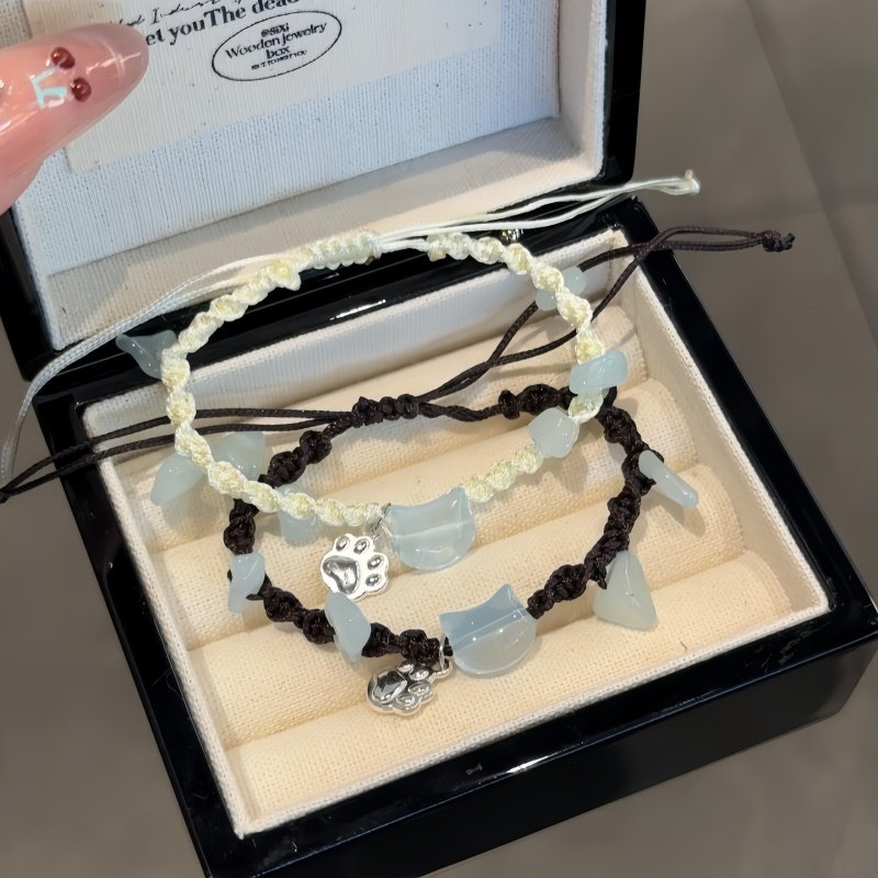 碎石猫咪手链女ins风原创小众高颜值编织手绳送闺蜜礼物情侣手饰,淘宝优惠券,粉丝福利购,淘宝优惠卷