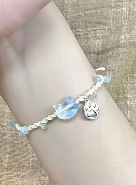 新中式小猫咪手链女手工编织ins