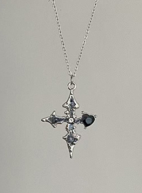 Vintage古着紫色水钻十字架项链