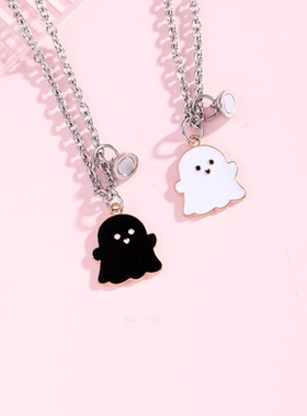 新款可爱小幽灵黑白小鬼项链个性嘻哈百搭情侣配饰女学生锁骨链
