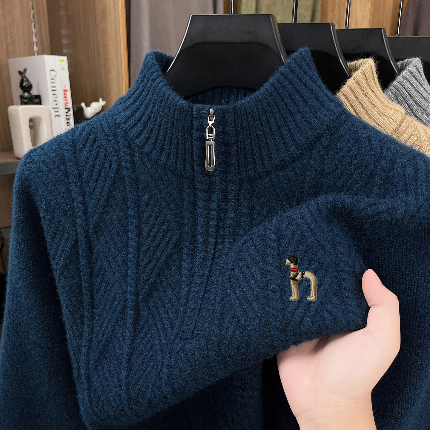 奥特莱斯撤柜秋冬季羊毛衫男士半高拉链领 长袖保暖打底针织毛衣,淘宝优惠券,粉丝福利购,淘宝优惠卷