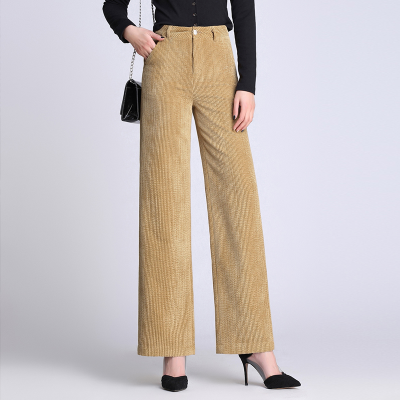 澜懿灯芯绒阔腿裤女秋冬厚款粗条绒直筒裤时尚坠感宽腿裤休闲女裤 - 图0