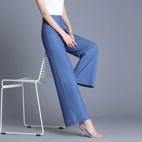 Летние джинсы, штаны, высокая талия, свободный прямой крой