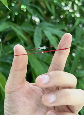 限量极细迷你微雕翡翠编织蝴蝶结红绳手链