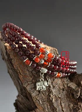 酒红石榴石韩版水晶饰品多圈手串