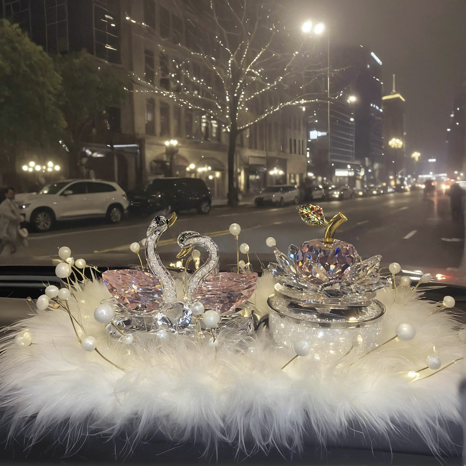 水晶天鹅汽车摆件轻奢高档紫色粉色苹果莲花车内装饰香薰车载饰品,淘宝优惠券,粉丝福利购,淘宝优惠卷