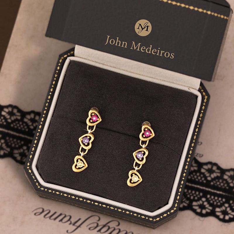 意大利john medeiros三色宝石流苏爱心耳钉高级感轻奢女领针耳环 - 图2
