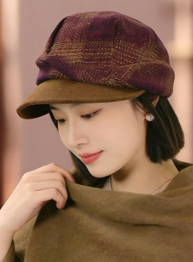 美拉德复古羊毛护耳时尚贝雷帽子女冬季高级感鸭舌帽显脸小画家帽