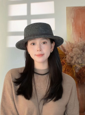 秋冬季复古英伦礼帽子女拍照显脸小气质优雅百搭平顶帽毛呢名媛风
