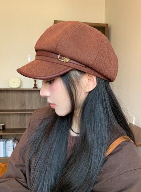 韩版复古文艺八角帽子女秋季黑色百搭画家帽英伦风网红时尚贝雷帽
