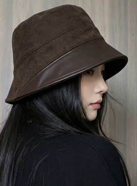 老钱复古咖色渔夫帽秋冬季帽子女款文艺百搭高级感显脸小遮脸盆帽