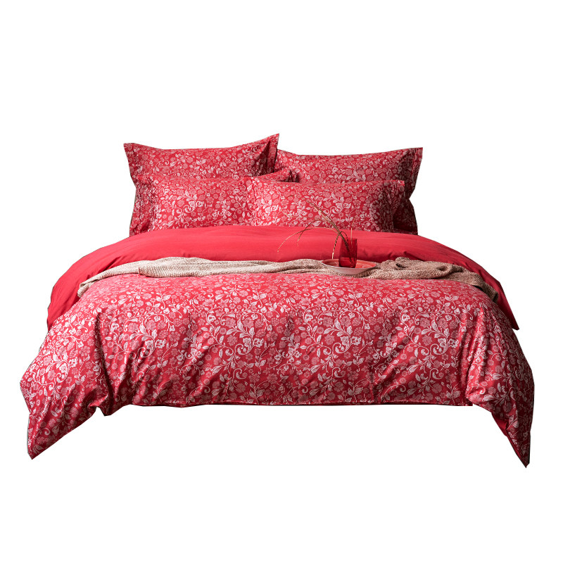 LInPURE/蓝铂全棉80支色织大提花大红婚庆四件套床品十里红妆,淘宝优惠券,粉丝福利购,淘宝优惠卷