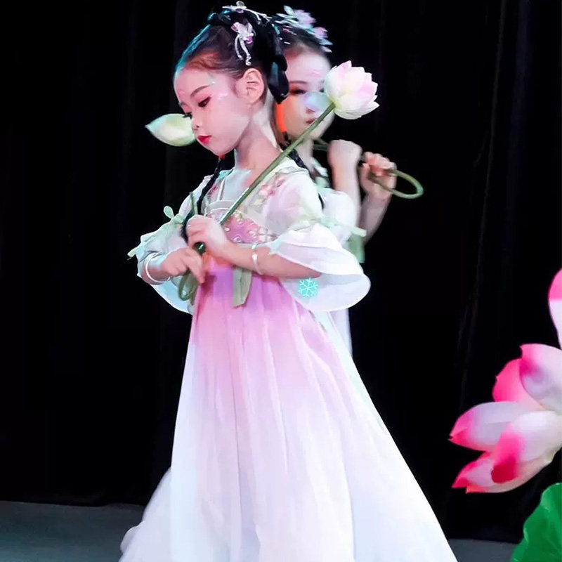 儿童汉服江南可采莲演出服古装连衣裙新款中国风襦裙古典舞蹈表演,淘宝优惠券,粉丝福利购,淘宝优惠卷