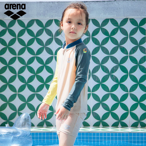 arena阿瑞娜儿童分体泳衣男童女童泳衣泳装泳裤长袖可爱男女通用 - 图1