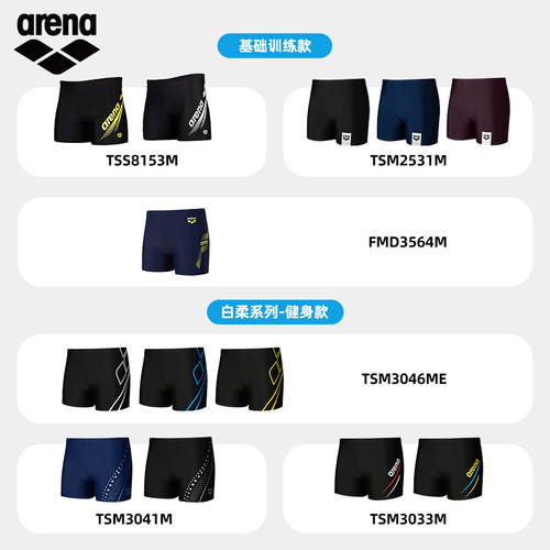 arena阿瑞娜男士健身专业训练抗氯防尴尬透气速干基础平角泳裤 - 图2