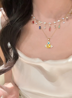 高级感彩色锆石流苏项链