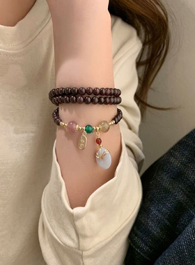 情侣款夏季多圈石榴石平安扣项链