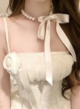 法式纯欲气质丝带仿珍珠项链