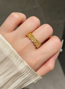 中古老钱风金色铜钱戒指女