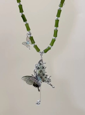 新中式国风显白绿蝴蝶青竹项链女