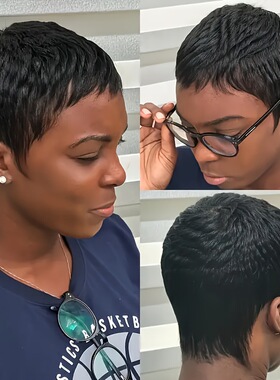 6inch Women's Pixie Cut Wig with Bangs human hair 真人发