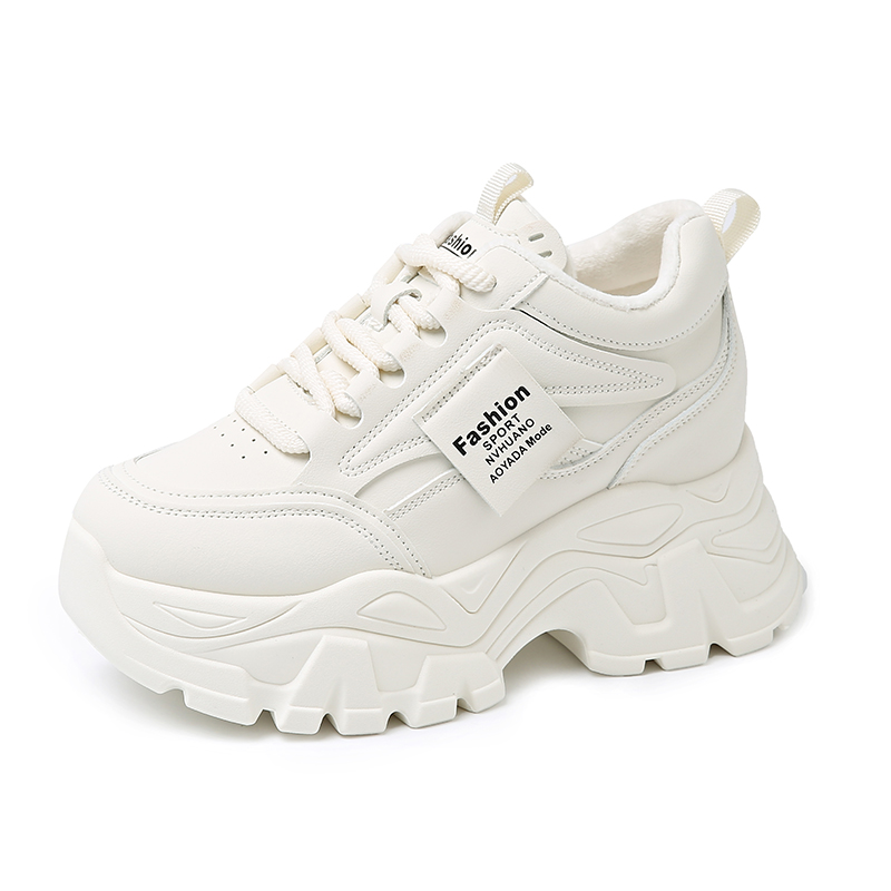 小个子内增高老爹鞋女2025新款冬季加绒二棉鞋皮面休闲百搭运动鞋 - 图3