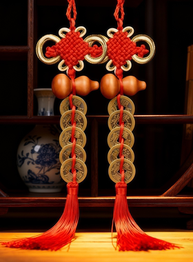 桃木葫芦五帝钱28cm挂件化门对门对厕所厨房床头朝西吉祥结家用