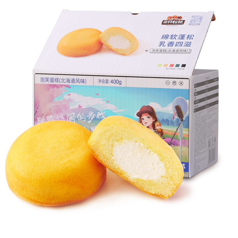 三只松鼠旗舰店【三只松鼠_泡芙蛋糕400g】面包整箱早餐糕点心奶油夹心零食小吃3