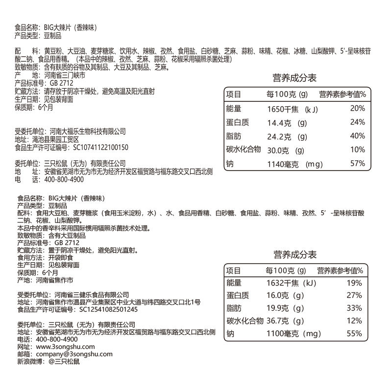 【满99减30】三只松鼠BIG大辣片230g网红大辣条童年豆皮-图1