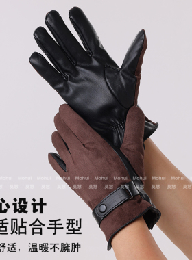 男士手套新款秋冬季加绒保暖出行骑行开车防风防寒简约风时尚手套