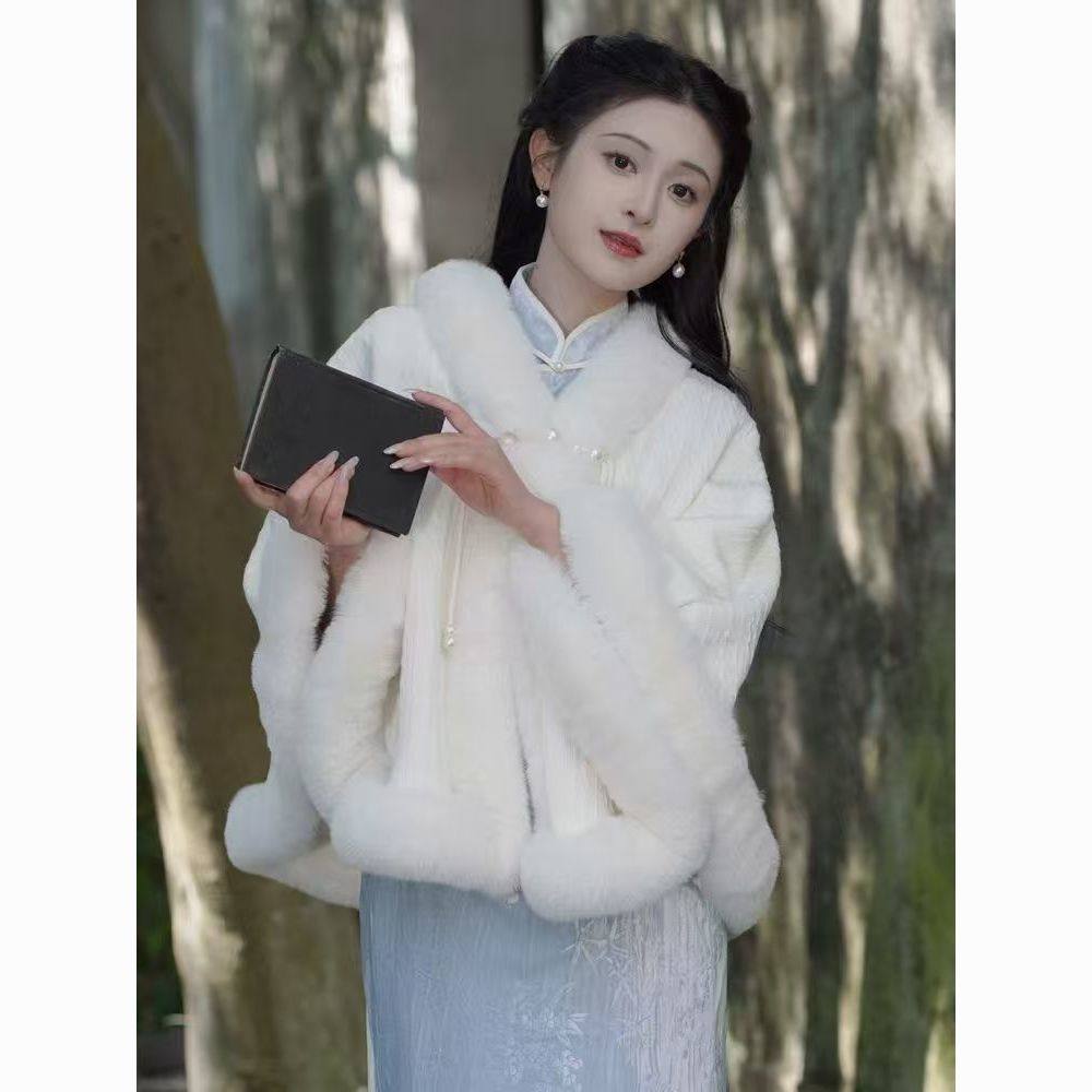2025新款民国加绒加厚新款斗篷披肩旗袍气质高端秋冬保暖外套毛绒,淘宝优惠券,粉丝福利购,淘宝优惠卷
