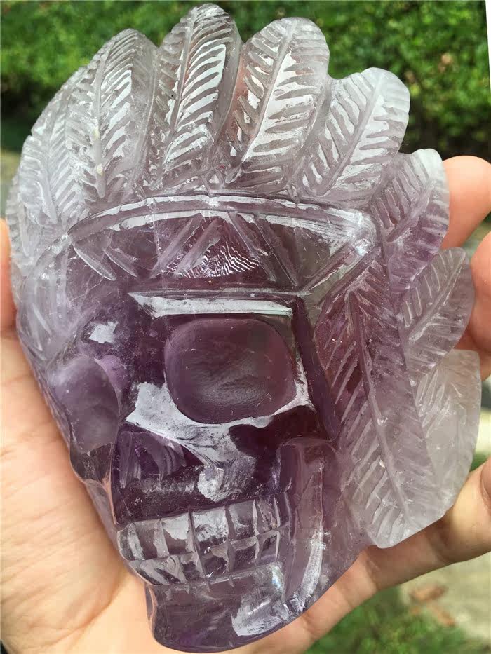 天然印第安紫水晶头骨摆件 手工雕刻 一物一图骷髅头