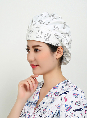 手术帽女长发薄款印花帽子全棉