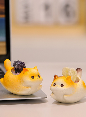 猫咪悠悠乐水晶摆件家居办公桌装饰礼物新款创意树脂卡通可爱礼品