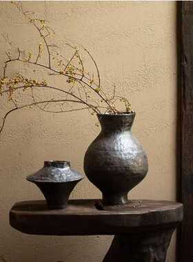 化妆土陶瓷花瓶摆件客厅插花新中式侘寂风餐桌小花器姑复古粗陶罐