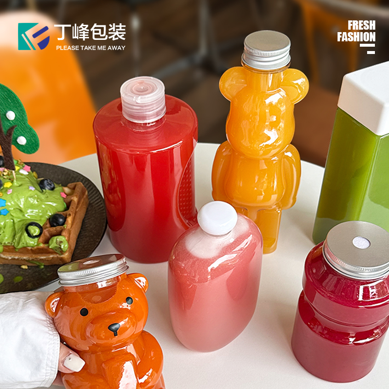 丁峰·创意果汁杯网红抱抱熊鲜榨果汁杯夏季冰饮塑料瓶包装空杯子 - 图2