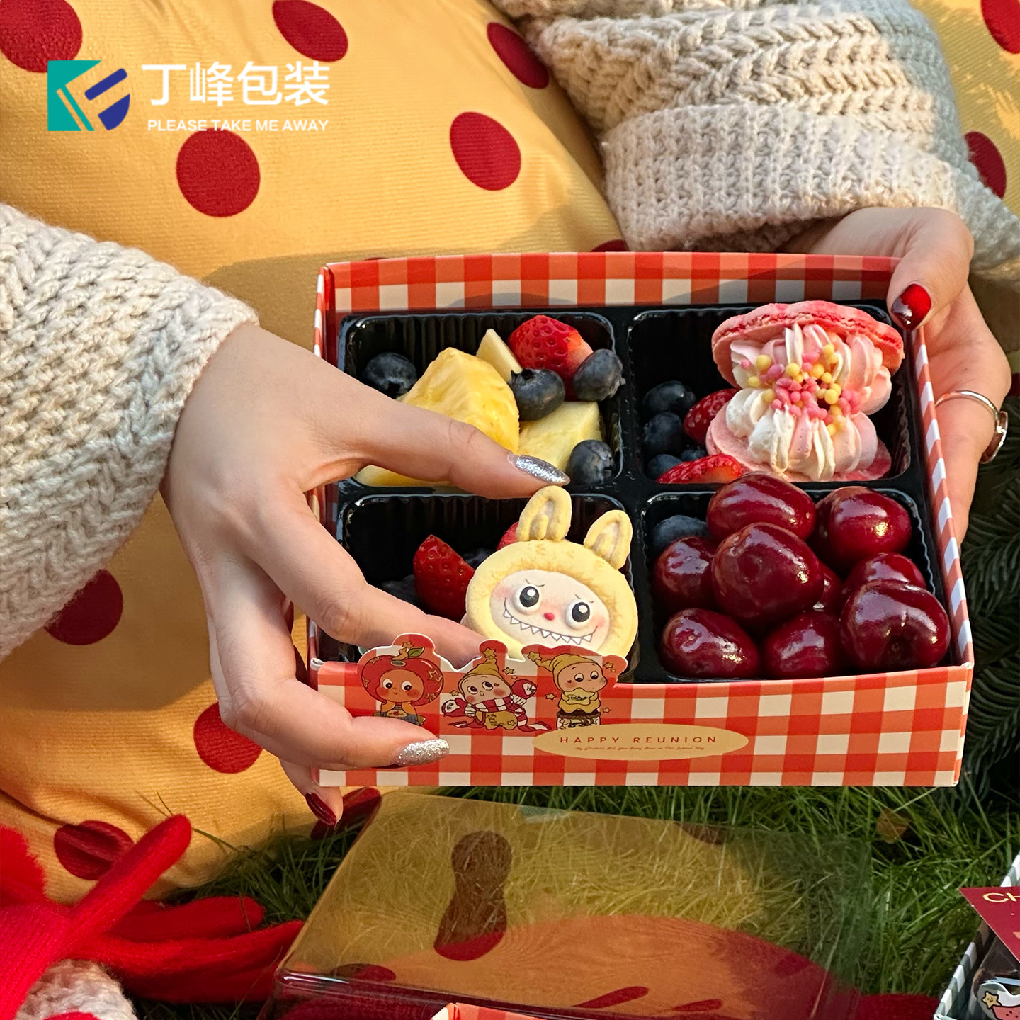 丁峰·红绿配色果切盒 网红单/双/四拼创意水果切透明盖打包盒,淘宝优惠券,粉丝福利购,淘宝优惠卷