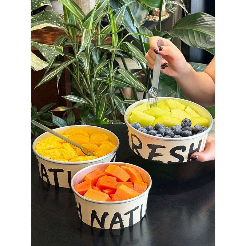 丁峰·果切特色打包盒简约纸碗一次性水果包装盒透明盖铝箔圆碗,淘宝优惠券,粉丝福利购,淘宝优惠卷