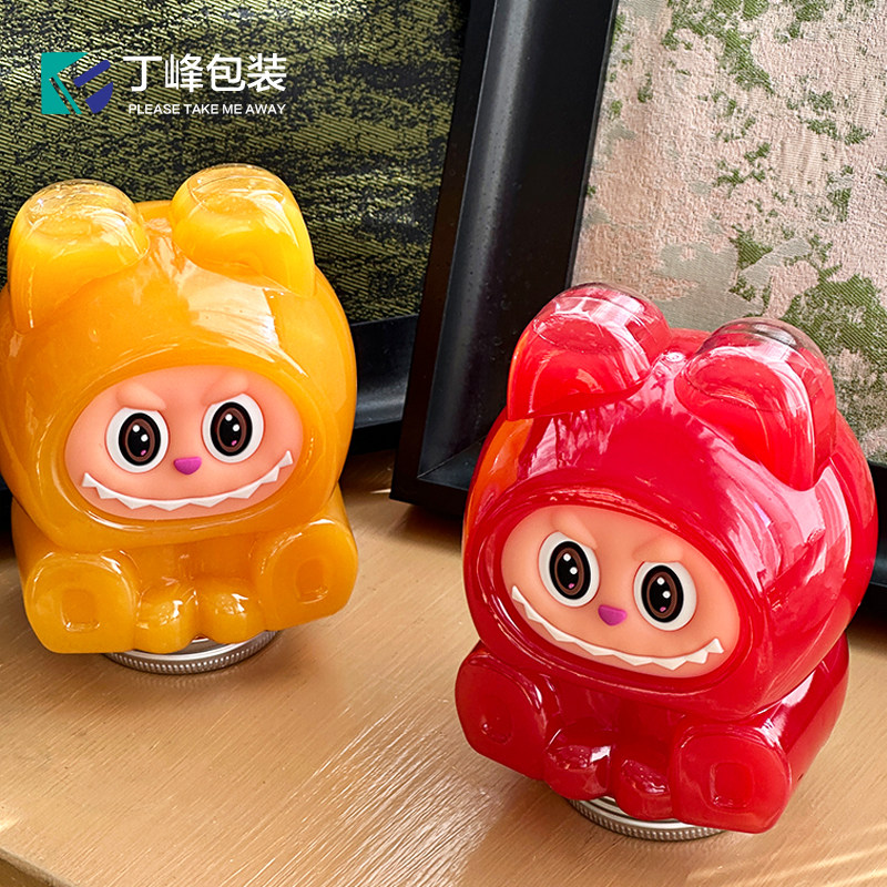500ml网红拉布布水果杯labubu果切包装透明塑料卡通小怪兽果汁瓶,淘宝优惠券,粉丝福利购,淘宝优惠卷