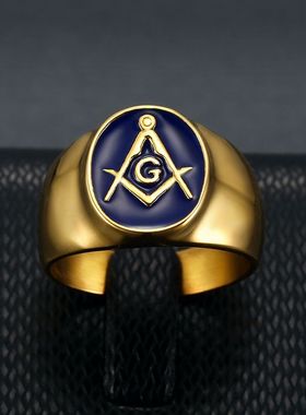 钛钢镀金蓝胶共济会嘻哈AG男士