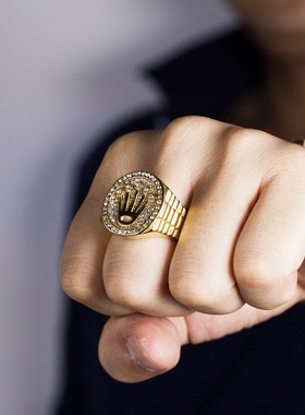 欧美风复古男士超闪水钻戒指