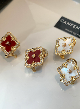 CANFEN小香风天然贝母四叶草耳钉