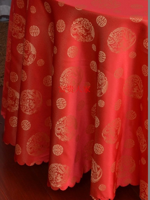 酒店饭店餐桌餐套椅桌布 婚庆圆形方形台布家用欧式红龙凤桌面布 - 图0